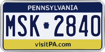 PA license plate MSK2840