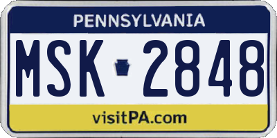 PA license plate MSK2848