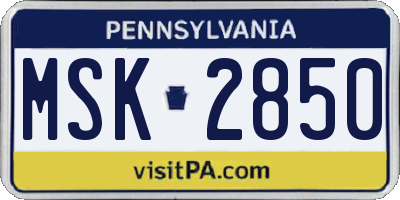 PA license plate MSK2850