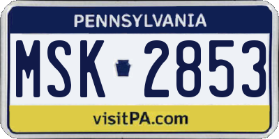 PA license plate MSK2853