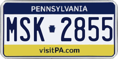 PA license plate MSK2855