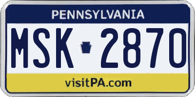 PA license plate MSK2870