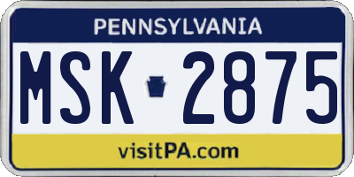PA license plate MSK2875