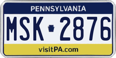 PA license plate MSK2876