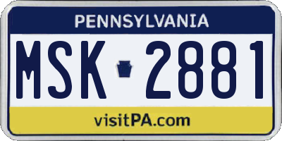 PA license plate MSK2881
