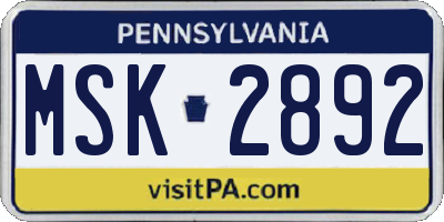 PA license plate MSK2892
