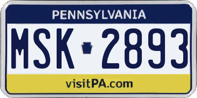 PA license plate MSK2893