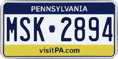 PA license plate MSK2894