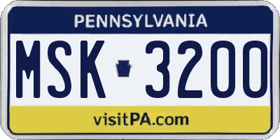 PA license plate MSK3200