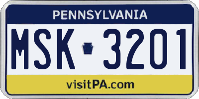 PA license plate MSK3201