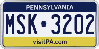 PA license plate MSK3202