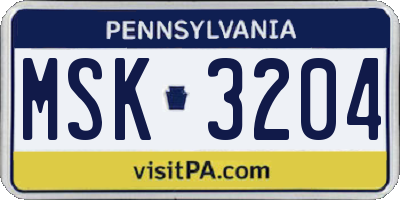 PA license plate MSK3204