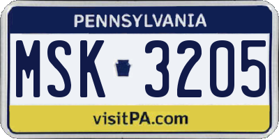 PA license plate MSK3205