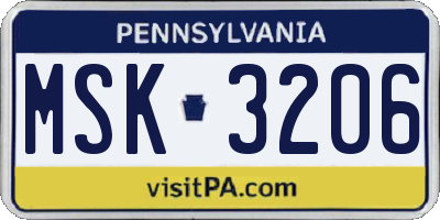 PA license plate MSK3206