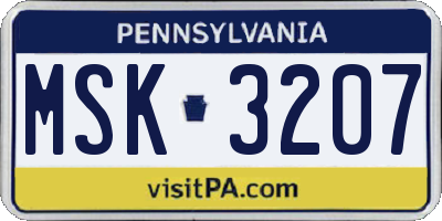 PA license plate MSK3207