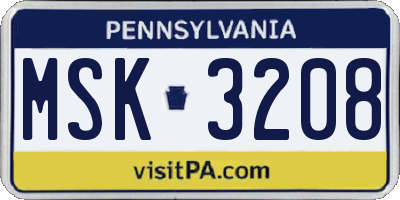 PA license plate MSK3208
