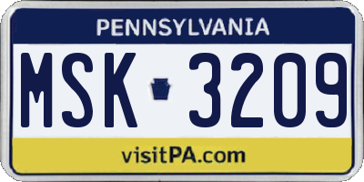 PA license plate MSK3209