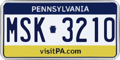 PA license plate MSK3210