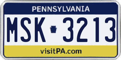 PA license plate MSK3213
