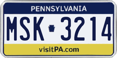 PA license plate MSK3214