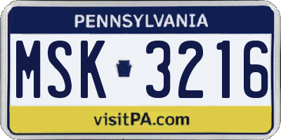 PA license plate MSK3216