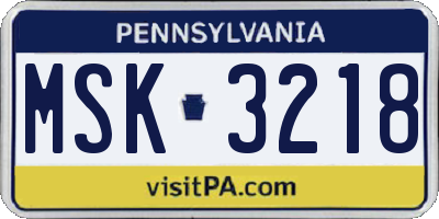 PA license plate MSK3218