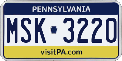 PA license plate MSK3220