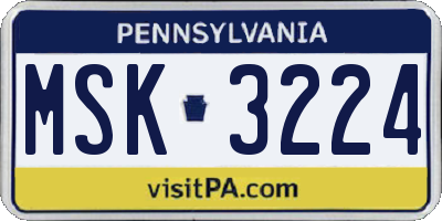 PA license plate MSK3224