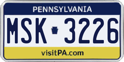 PA license plate MSK3226