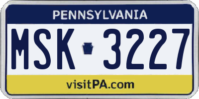 PA license plate MSK3227