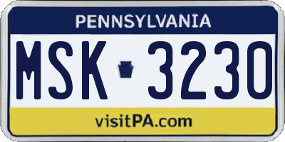 PA license plate MSK3230