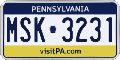 PA license plate MSK3231