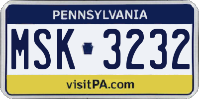 PA license plate MSK3232