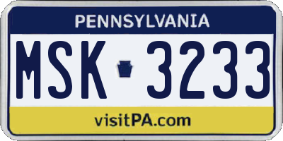 PA license plate MSK3233