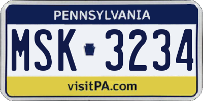 PA license plate MSK3234