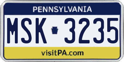 PA license plate MSK3235