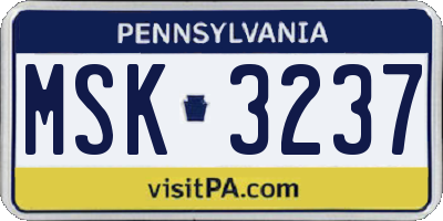 PA license plate MSK3237