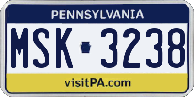 PA license plate MSK3238