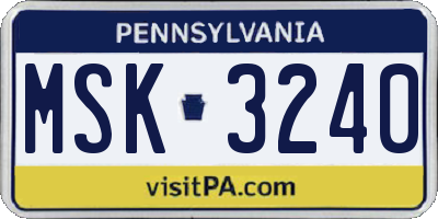 PA license plate MSK3240