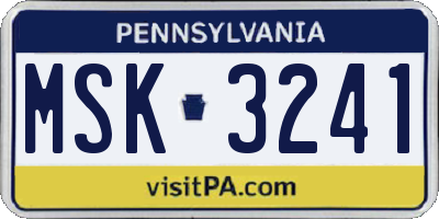 PA license plate MSK3241