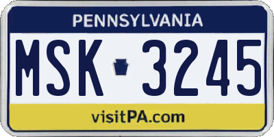 PA license plate MSK3245
