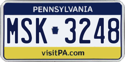PA license plate MSK3248