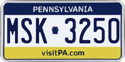 PA license plate MSK3250