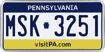 PA license plate MSK3251