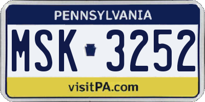 PA license plate MSK3252