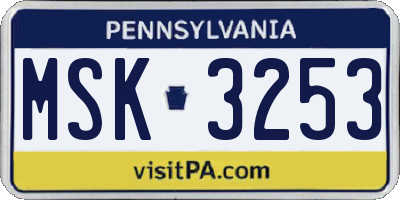 PA license plate MSK3253