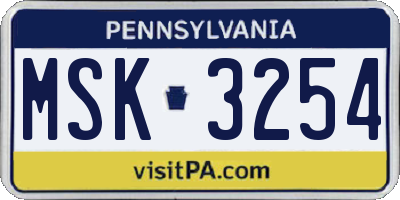 PA license plate MSK3254