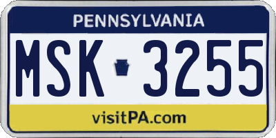 PA license plate MSK3255
