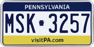 PA license plate MSK3257