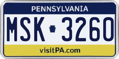 PA license plate MSK3260